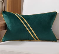 Image 3 of Teal Gold Leather Striped Lines Velvet Pillow Case(1pcs)
