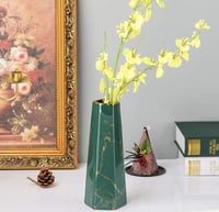 Image 2 of 10inch Green Gold Finish Marble Ceramic Flower Vase