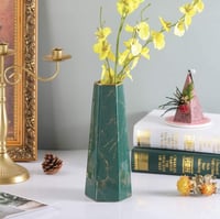 Image 3 of 10inch Green Gold Finish Marble Ceramic Flower Vase