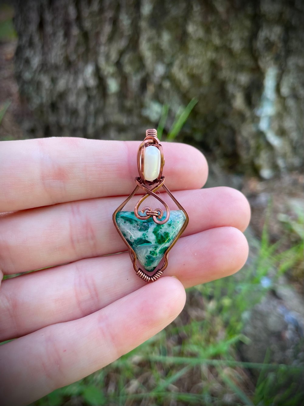 moss agate triangle necklace