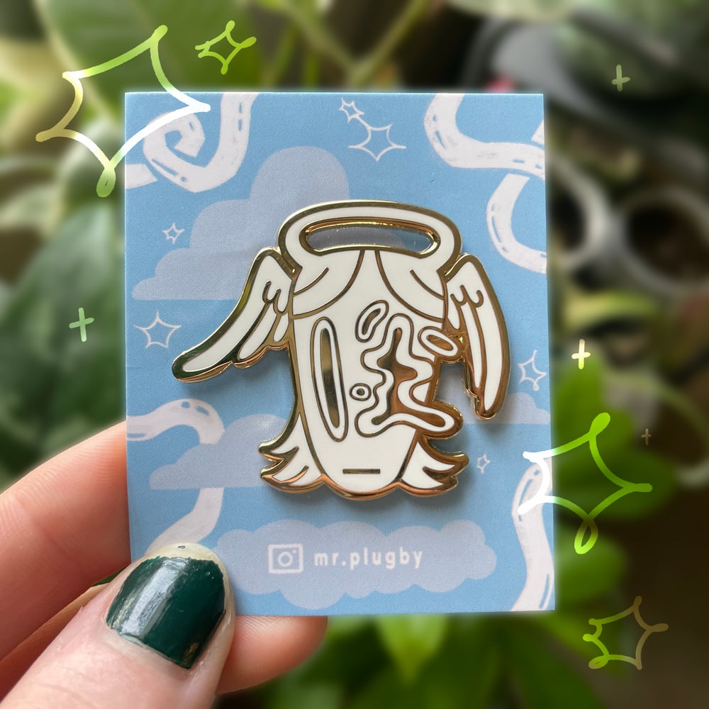 angel head enamel pin