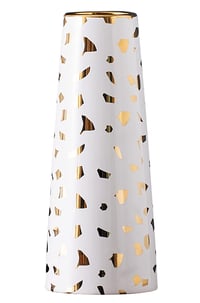 Image 1 of Gold And White Ceramic Vase with Triangle Pattern Vase，