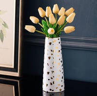 Image 2 of Gold And White Ceramic Vase with Triangle Pattern Vase，