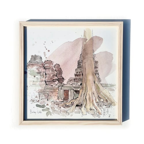 Image of Original Painting - "Vue matinale du Banteay Kdei" - Cambodge - 30x30 cm