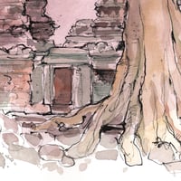 Image 2 of Original Painting - "Vue matinale du Banteay Kdei" - Cambodge - 30x30 cm