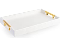 Image 1 of White abd Gold Glossy  Decorative Tray 18"x12"