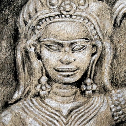 Image of Original drawing - "Apsara au Banteay Kdei" - 40x40 cm