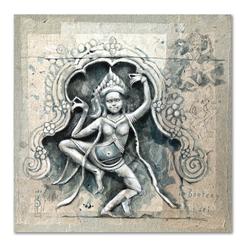 Image of Original drawing - "Trois apsaras" - 40x40 cm