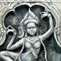 Image 2 of Original drawing - "Trois apsaras" - 40x40 cm