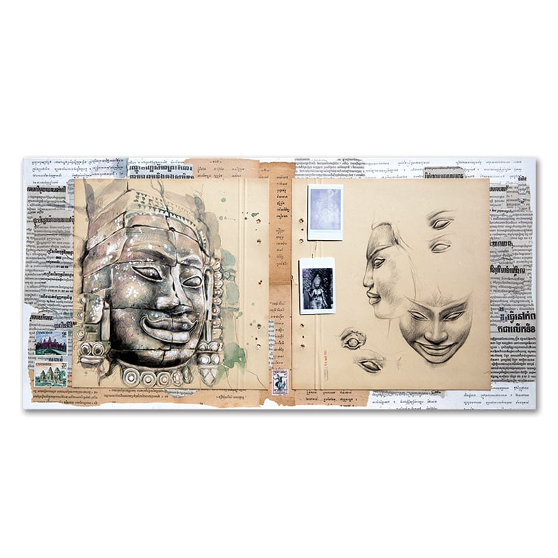 Image of Original Painting - "Le sourire de Boddhisattva Avalokiteshvara" - Cambodge - 40x80 cm
