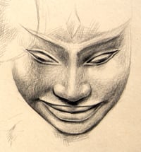 Image 3 of Original Painting - "Le sourire de Boddhisattva Avalokiteshvara" - Cambodge - 40x80 cm
