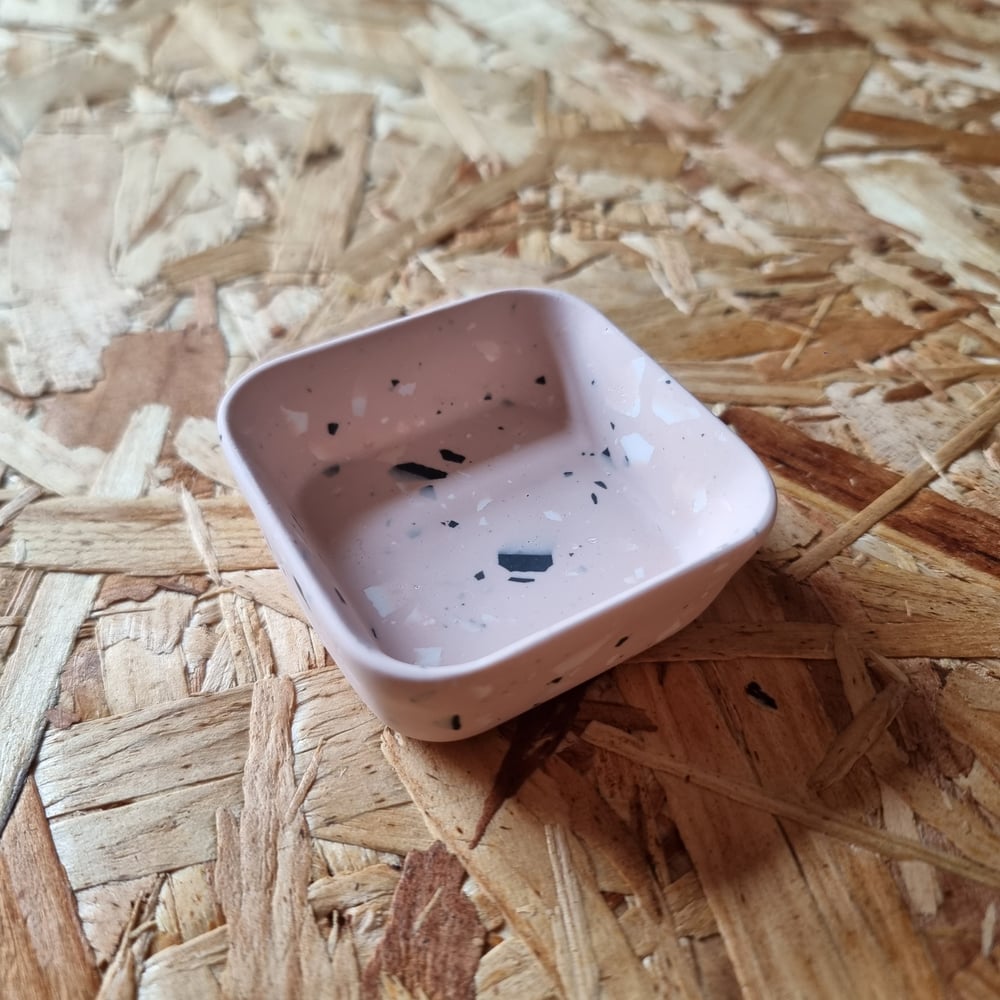 Image of Small Square Pink, Black and White Terrazzo Dish
