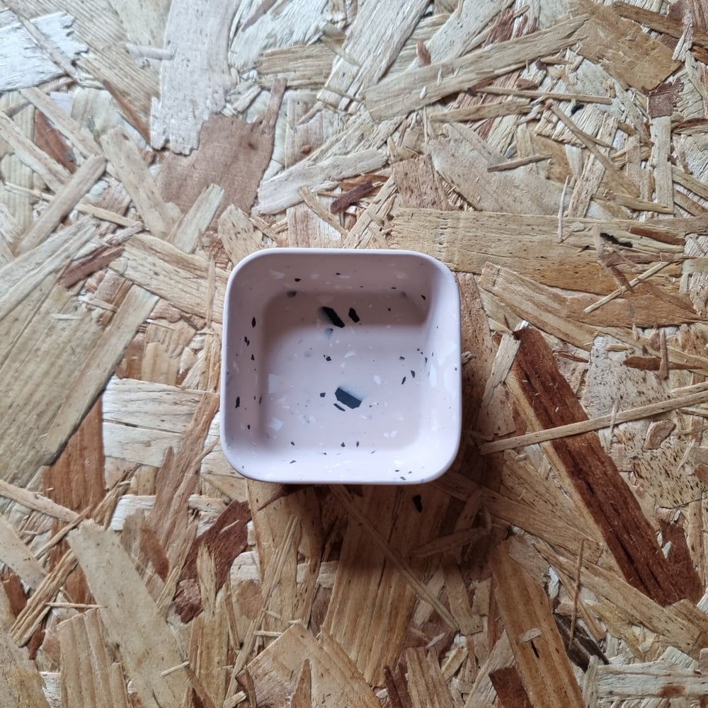 Image of Small Square Pink, Black and White Terrazzo Dish