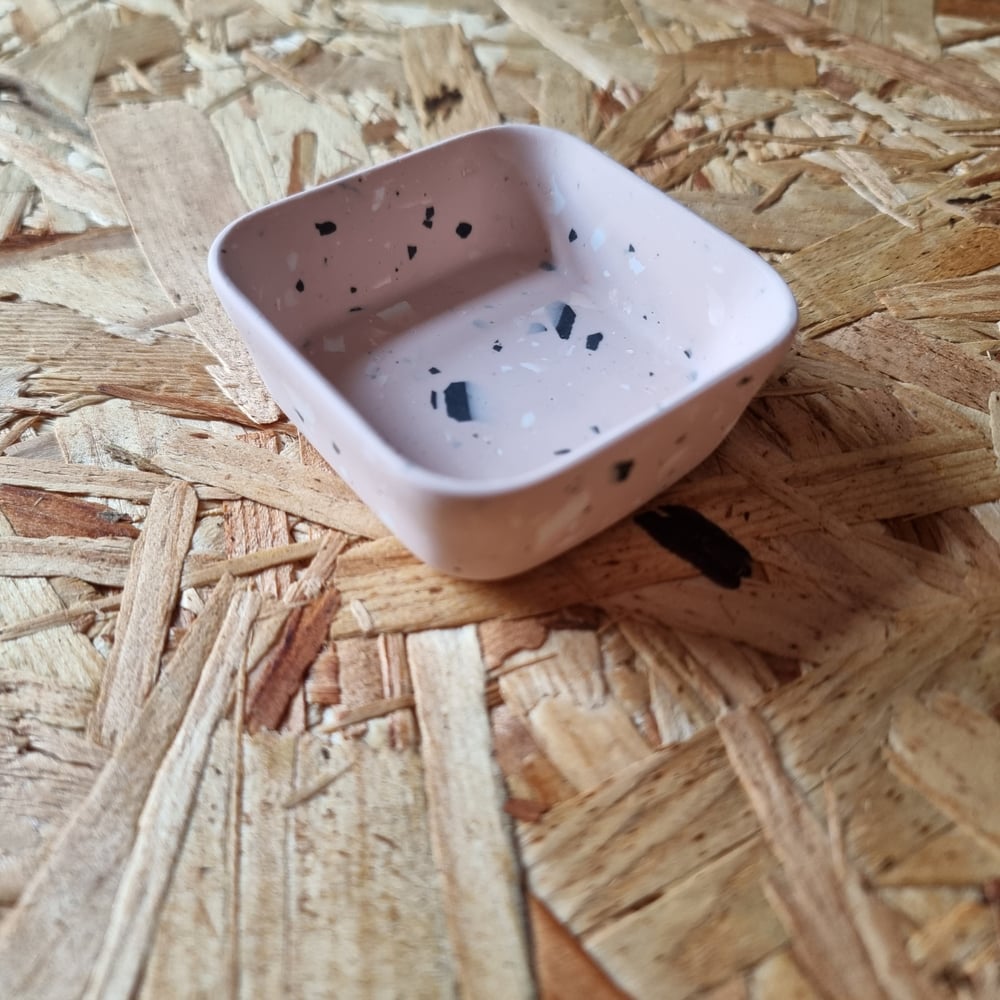 Image of Small Square Pink, Black and White Terrazzo Dish