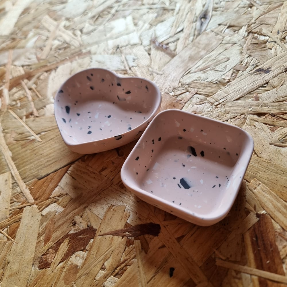 Image of Small Square Pink, Black and White Terrazzo Dish