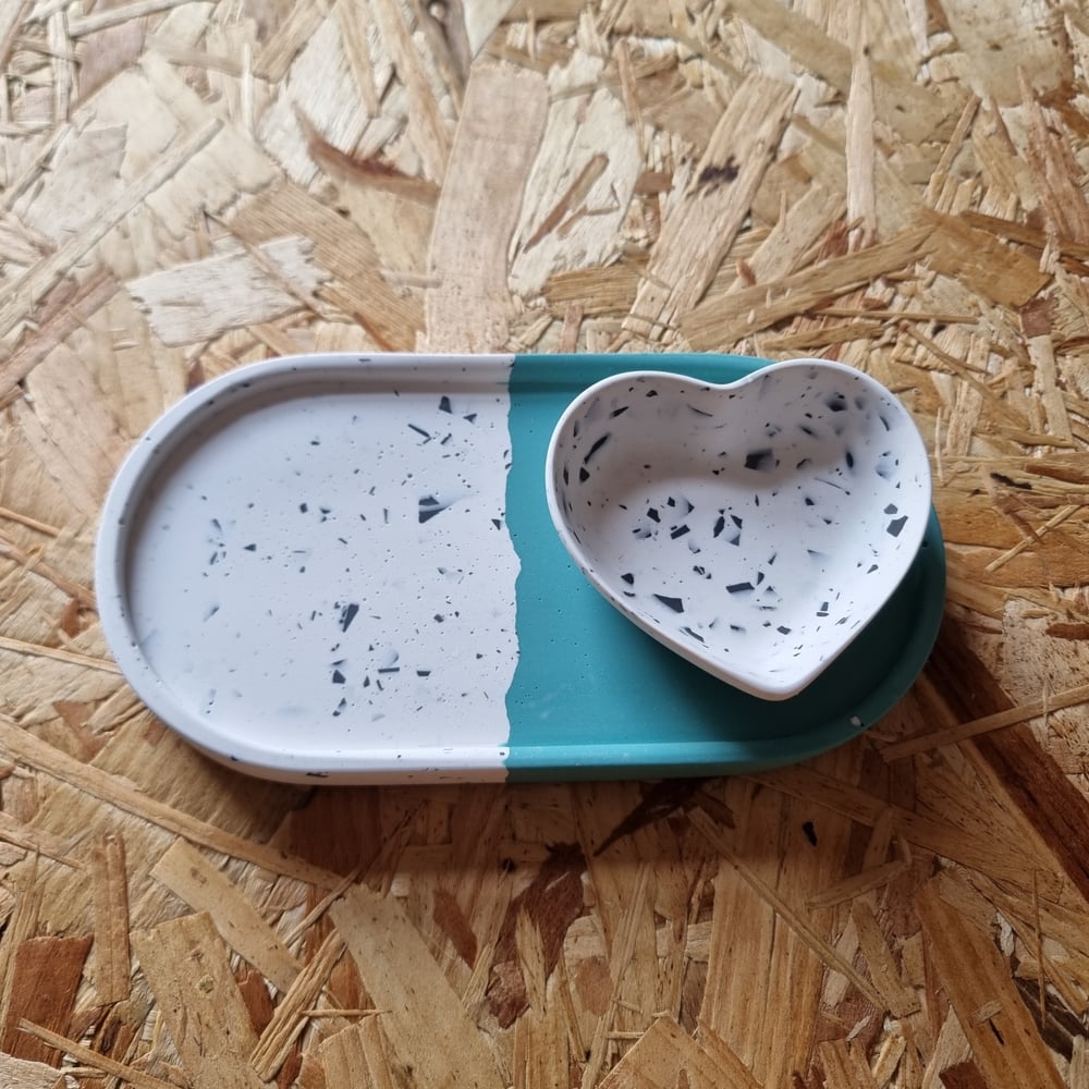 Image of Small Heart Black and White Terrazzo Dish