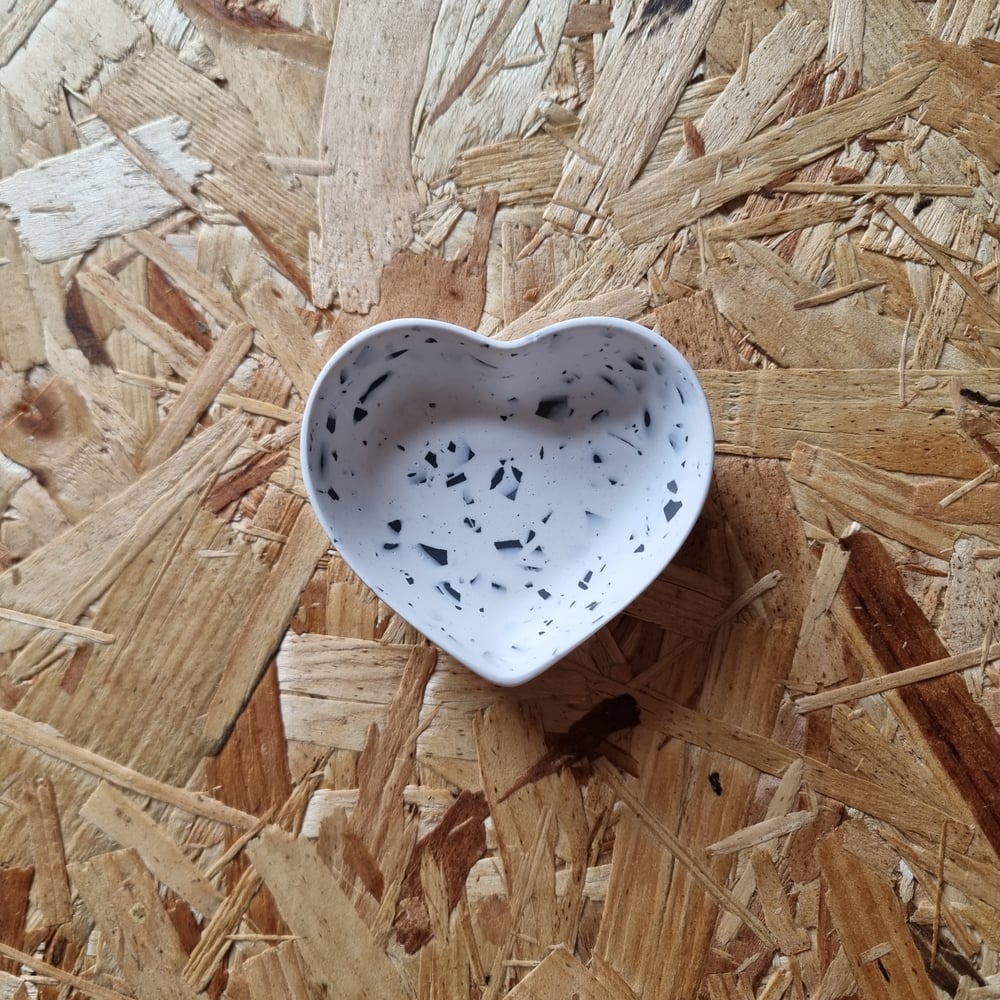 Image of Small Heart Black and White Terrazzo Dish