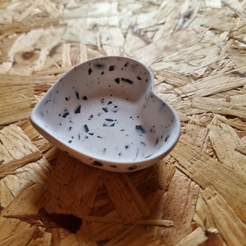 Image of Small Heart Black and White Terrazzo Dish