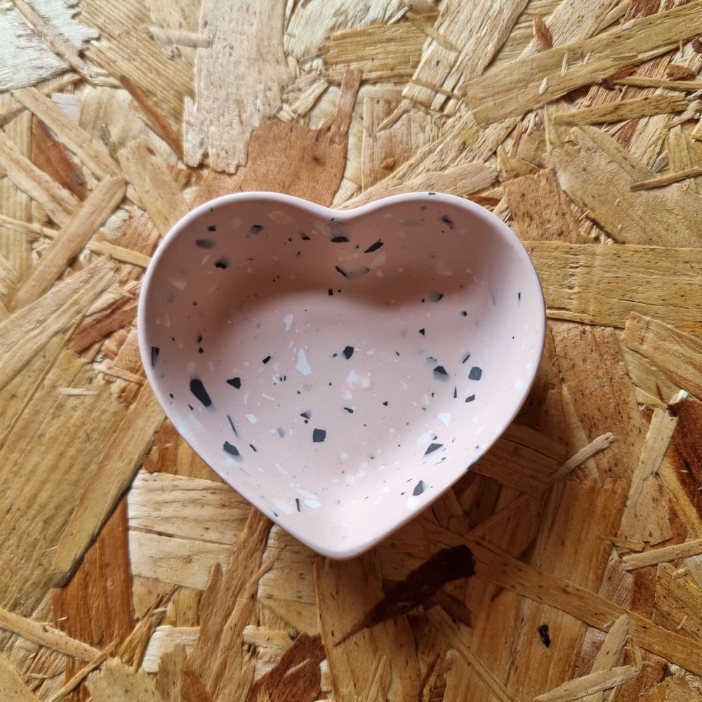 Image of Small Pink, Black and White Terrazzo Heart Shaped Dish