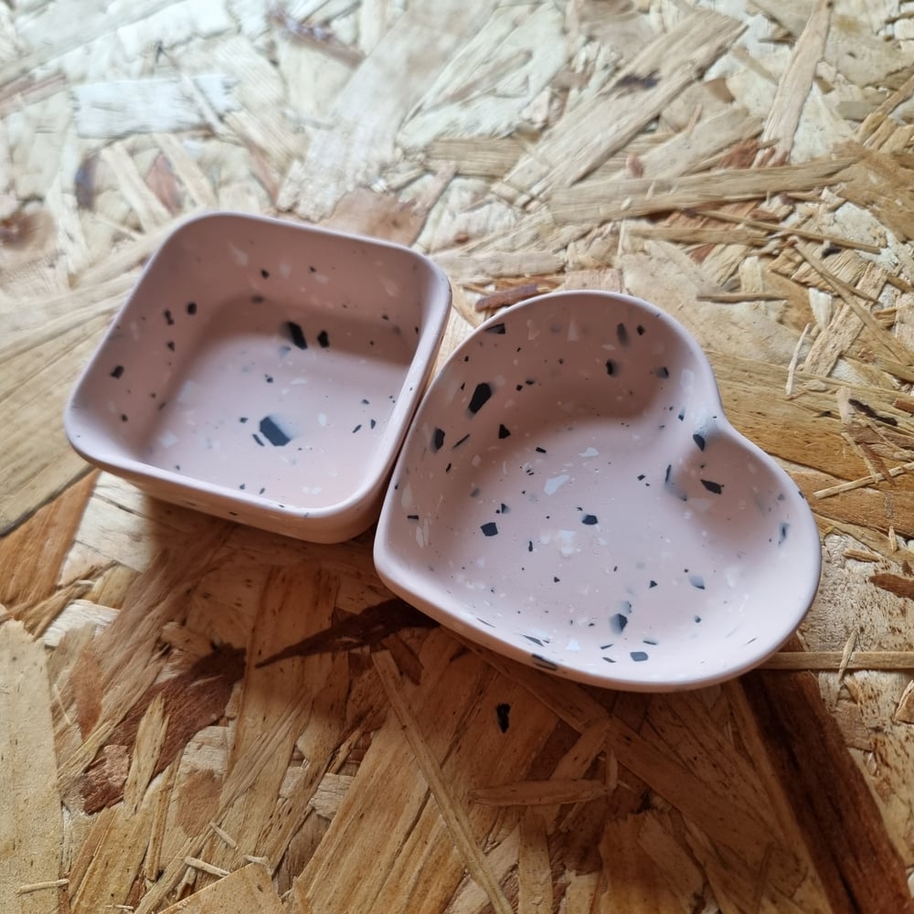 Image of Small Pink, Black and White Terrazzo Heart Shaped Dish