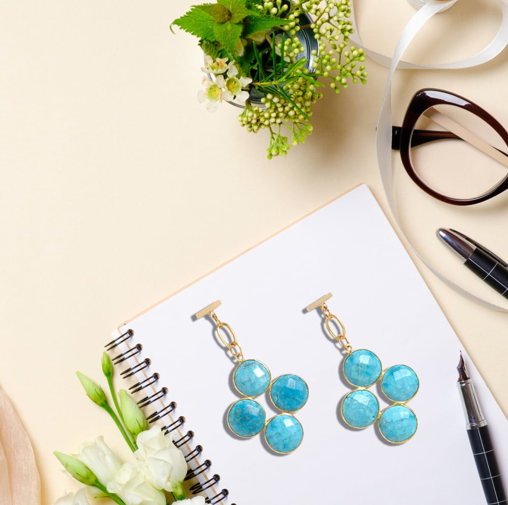 Image of DIAMOND TURQOISE EARRINGS