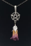 Light Purple REAL Preserved Deadly Nightshade Antiqued Pewter Pentacle Pendant