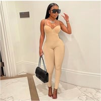 V Neck Solid Slim Bodycon Jumpsuit