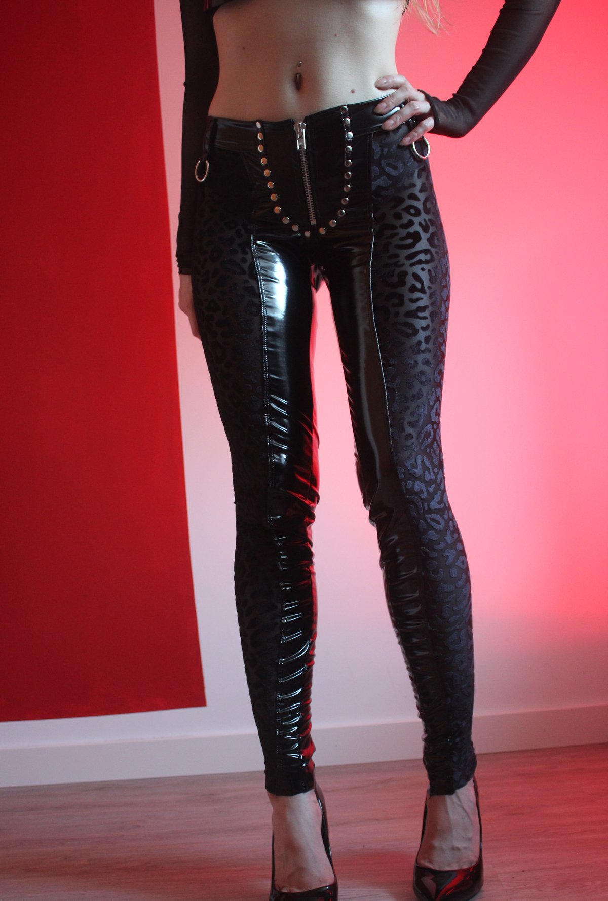 Image of Heavy Zipper Wildcat pants in black pvc and burnout velvet (Size XS/S)