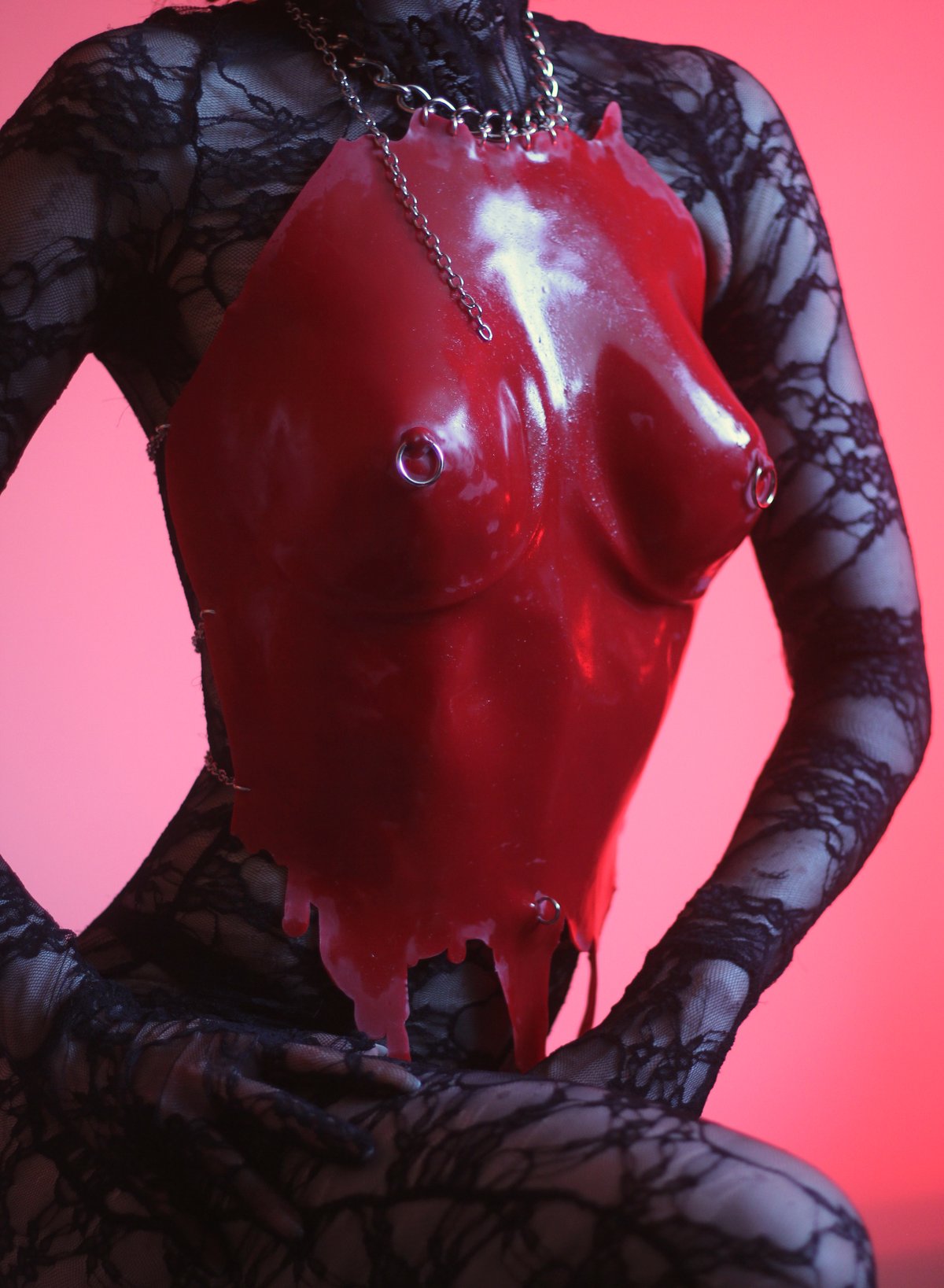 Image of Anatomical sculpted latex breastplate in red (Size S)