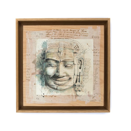 Image of Original Painting - "Le sourire d'Avalokiteshvara au Temple Bayon" - Cambodge - 30x30 cm