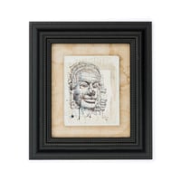 Image 2 of Original Painting - "Visage du Bayon en bleu et rouge" - Cambodge - 19x24 cm