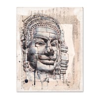 Image 1 of Original Painting - "Visage du Bayon en bleu et rouge" - Cambodge - 19x24 cm