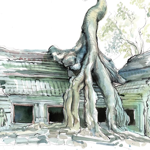 Image of Original Painting - "Ta Prohm : Le grand fromager" - Cambodge - 30x40 cm