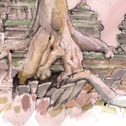 Image of Original Painting - "Fromager du Ta Prohm" - Cambodge - 30x40 cm