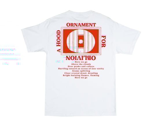 Image of A HOOD ORNAMENT FOR OBLIVION SHIRT - WHITE/RED