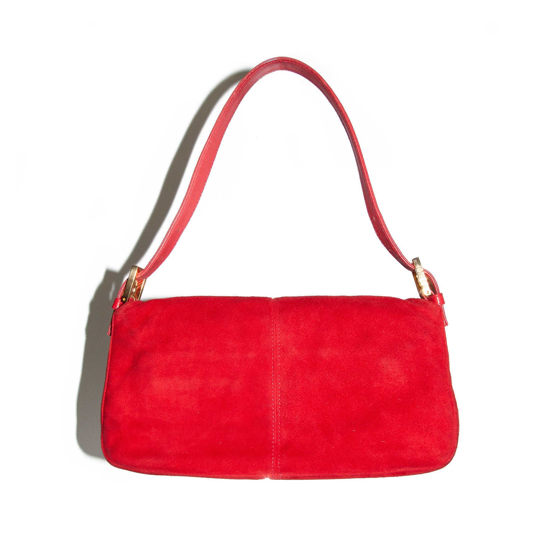 Image of Fendi Suede Baguette Shoulder Bag Red