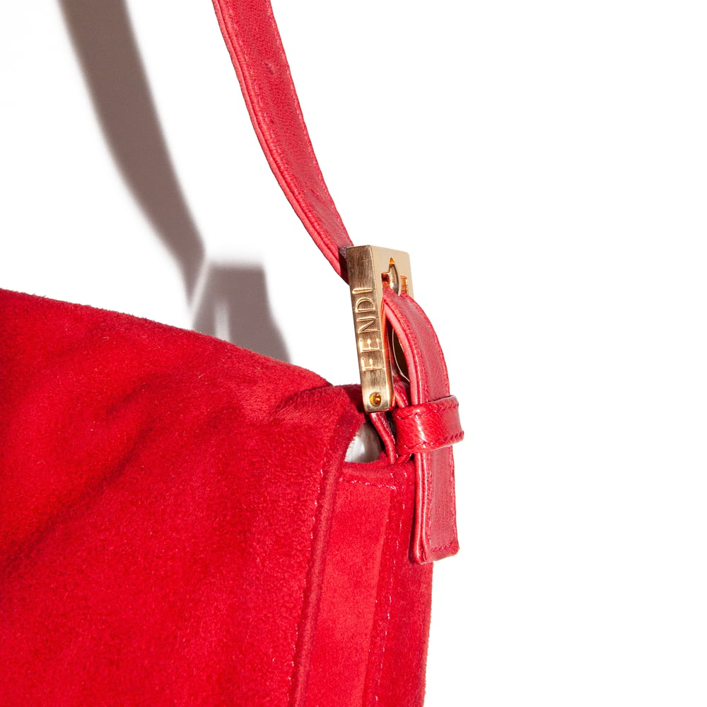 Image of Fendi Suede Baguette Shoulder Bag Red