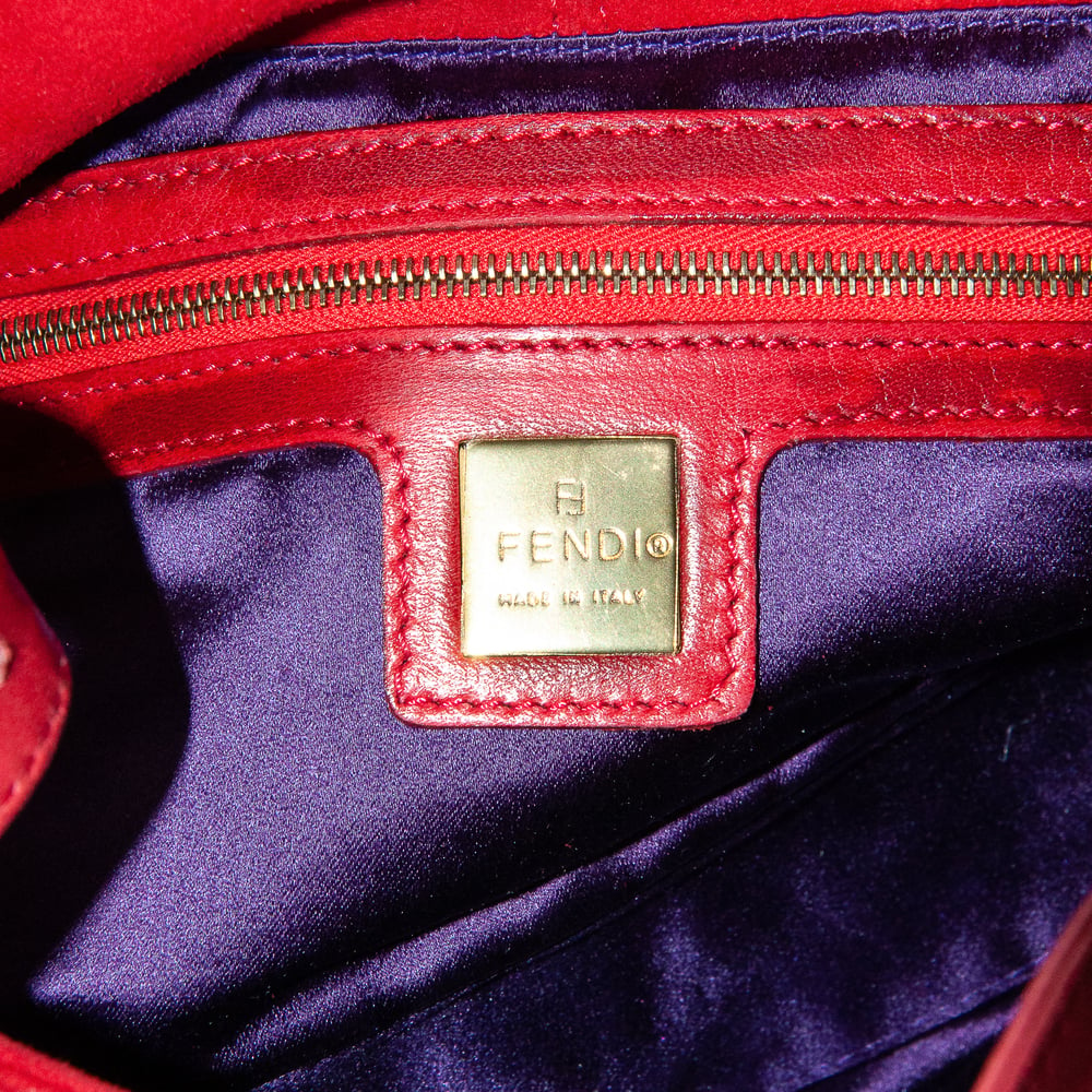 Image of Fendi Suede Baguette Shoulder Bag Red