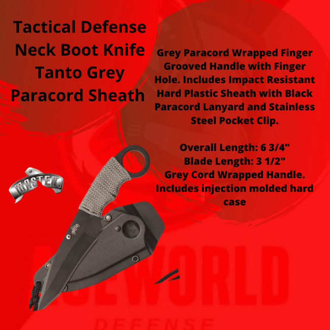 Tactical Defense Neck Boot Knife Tanto Grey Paracord Sheath