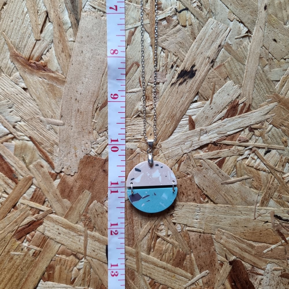 Image of Blue and Pink Split Circle Terrazzo Necklace