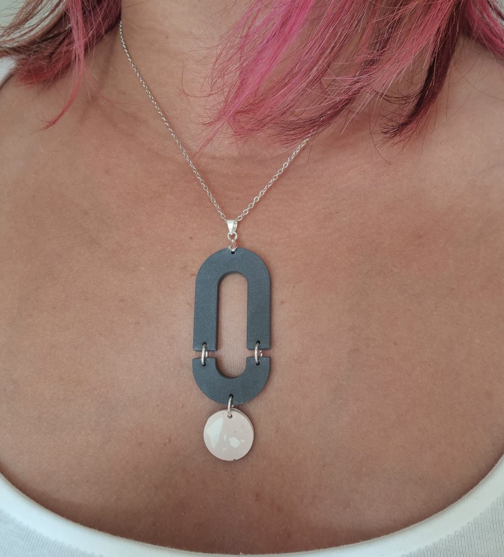 Image of Dark Grey and Pink Abstract Necklace