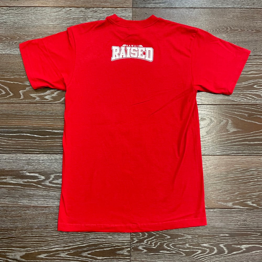 Image of Hawaii Kam Raised Red Fray Men's T-shirt