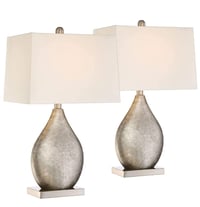 Image 1 of Silver Metal Teardrop Off White Rectangular Table Lamps 24.5" High Set of 2 