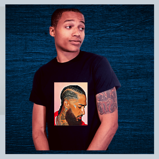 Image of "Nipsey Hustle Black T-Shirt" Adult Unisex Cotton Short Sleeve Black Crew