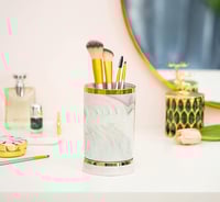 Image 2 of White Marble  with Gold Rim Ceramic Cooking Utensil holder 