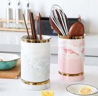 Image 3 of White Marble  with Gold Rim Ceramic Cooking Utensil holder 