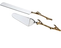 Image 3 of 2 Piece Gold leaf (twig) Cake Server Set. 1 Cake Knife and 1 Cake Server.