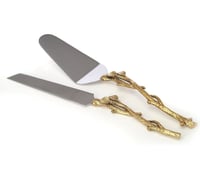 Image 1 of 2 Piece Gold leaf (twig) Cake Server Set. 1 Cake Knife and 1 Cake Server.