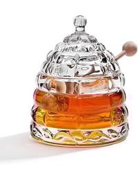 Image 1 of Crystal Honey Jar, Beehive Honey Dish
