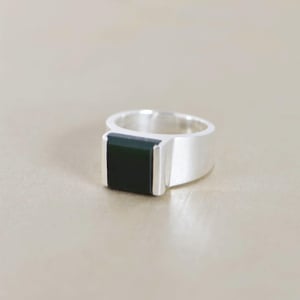 Image of Green Jade square cut wide band silver ring